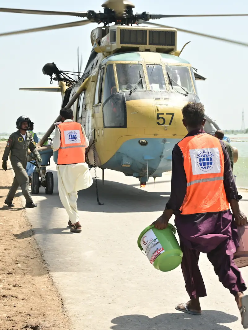Food delivered to flood-affected people through helicopter by SDO